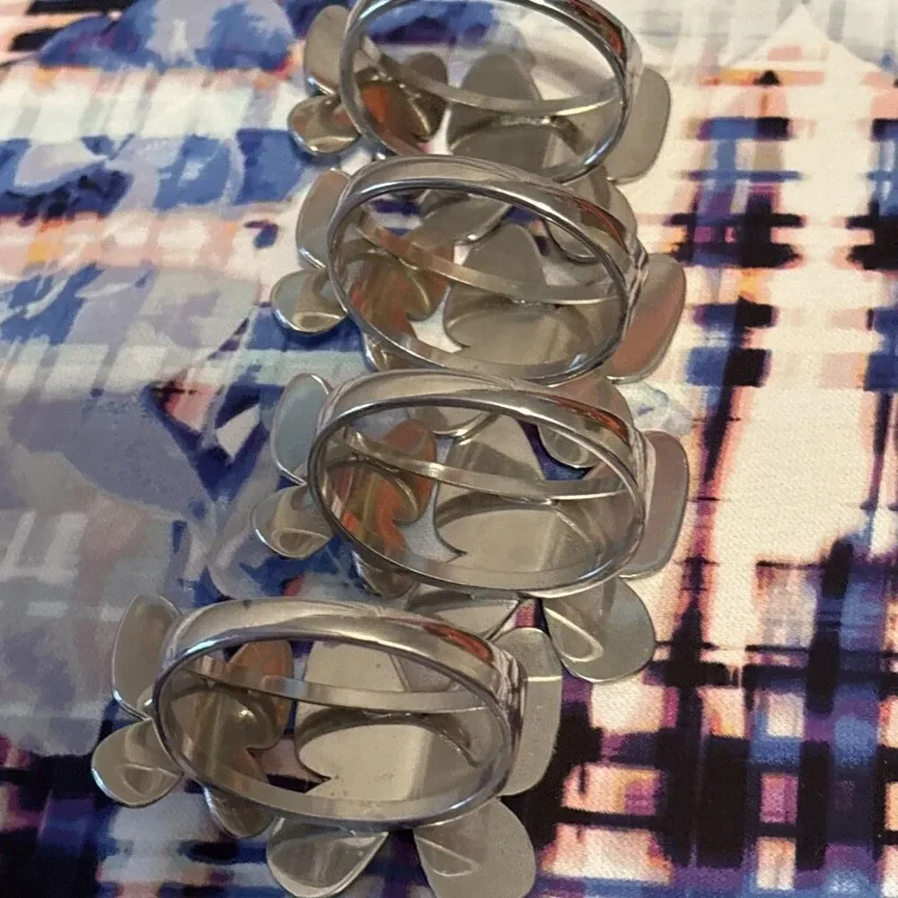 Set Of 4 Enamel Blue/Green Butterfly‎ Napkin Rings Holder Silver Metal